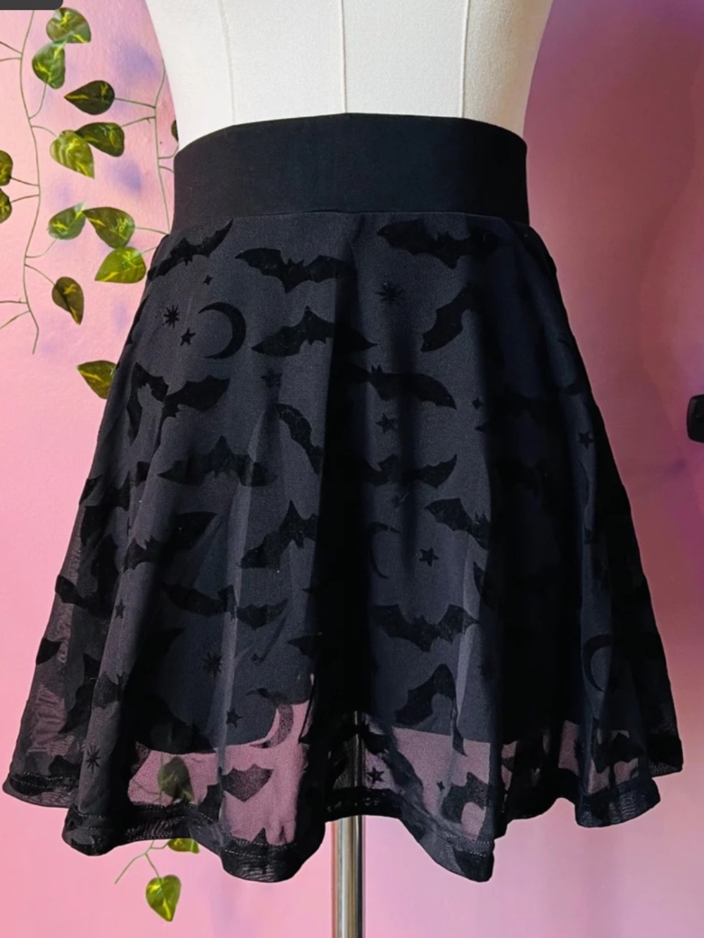 Witchwood THE MORBID MINI SKORT - BATS - FLOCKED BAT SKIRT WITH BUILT IN SHORT
